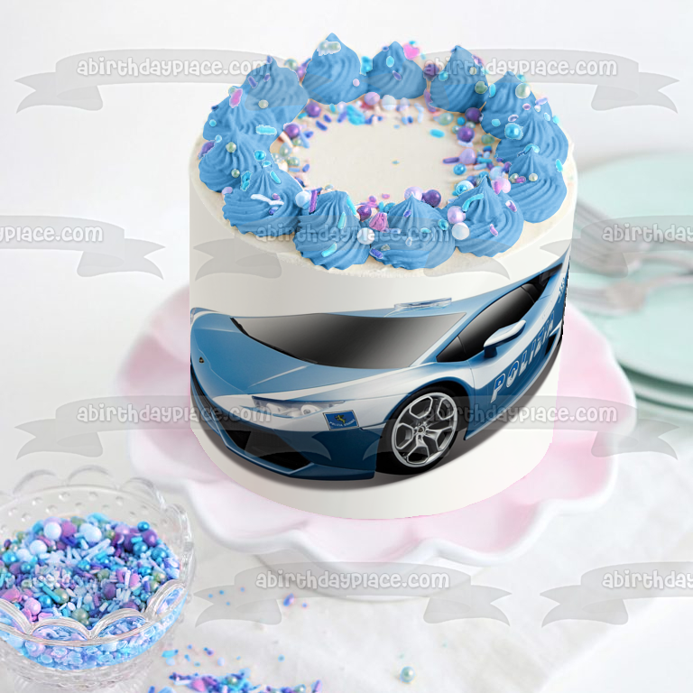 Decoración comestible para tarta con coche de policía azul, imagen ABPID00811 