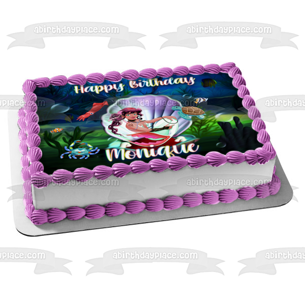 Hispanic Mermaid Sea Life and Creatures Edible Cake Topper Image ABPID54615