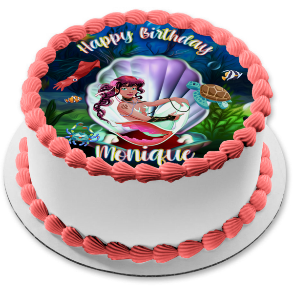 Hispanic Mermaid Sea Life and Creatures Edible Cake Topper Image ABPID54615