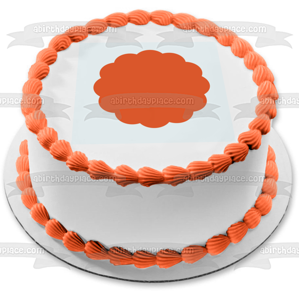 Orange Scalloped Circle on White Background Edible Cake Topper Image ABPID00819