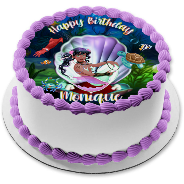 Pacific Islander Mermaid Sea Life and Creatures Edible Cake Topper Image ABPID54617