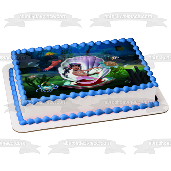 Pacific Islander Mermaid Sea Life and Creatures Edible Cake Topper Image ABPID54617