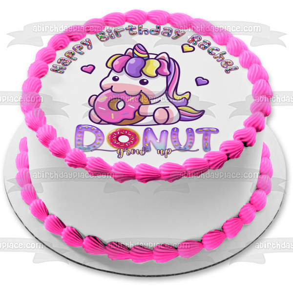 Donut Crecer Unicornio Comiendo Donut Imagen comestible para decoración de tarta ABPID54612 