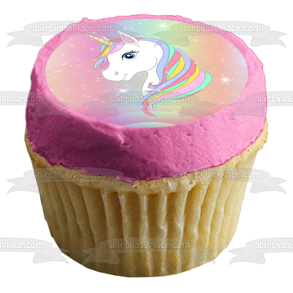 Unicornio arcoíris con destellos Personaliza con tu nombre y edad Imagen comestible para decoración de tarta ABPID54618 