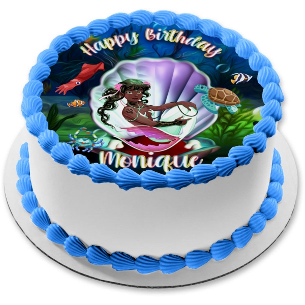 African American Mermaid Sea Life and Creatures Edible Cake Topper Image ABPID54609