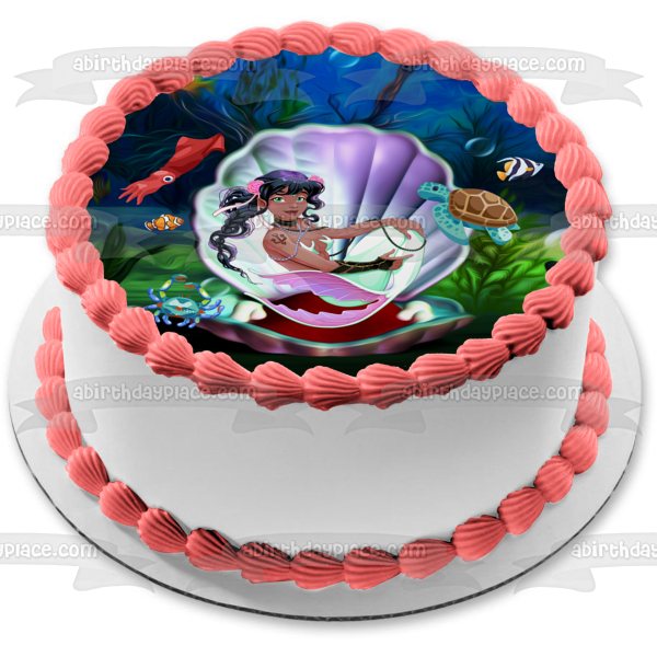 Pacific Islander Mermaid Sea Life and Creatures Edible Cake Topper Image ABPID54617