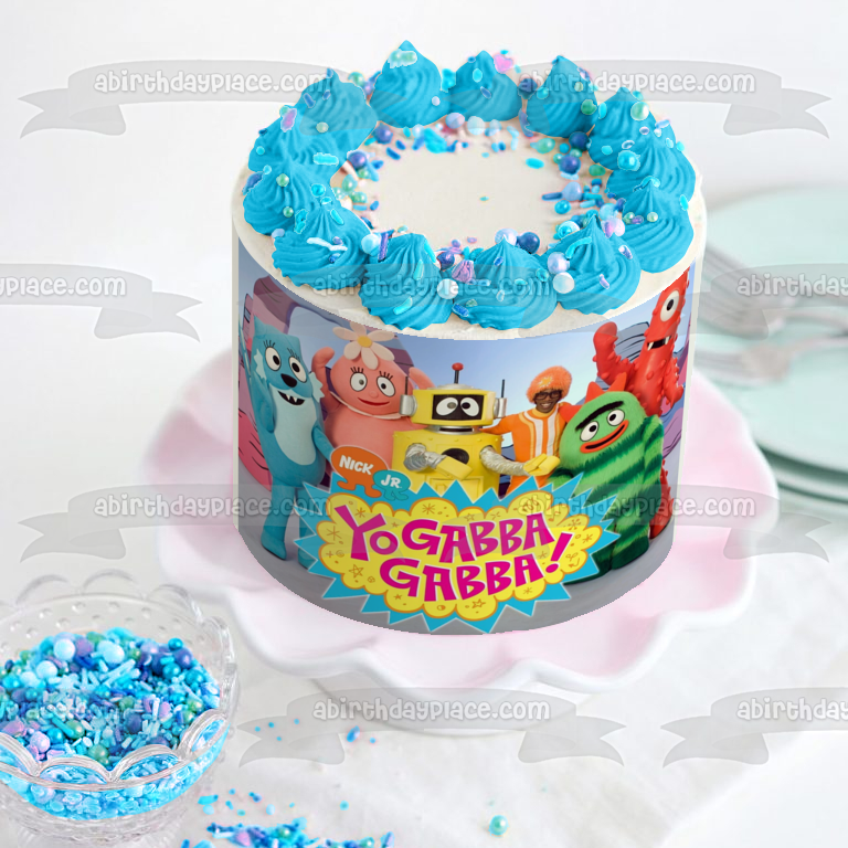 Yo Gabba Gabba Muno Foofa Brobee Toodee y Plex saludando como decoración comestible para tarta imagen ABPID00855 