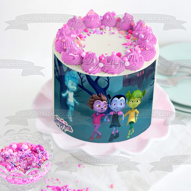 Adorno comestible para tarta Vampirina Friends Ghoul Girls Poppy y Bridgett Imagen ABPID00837 