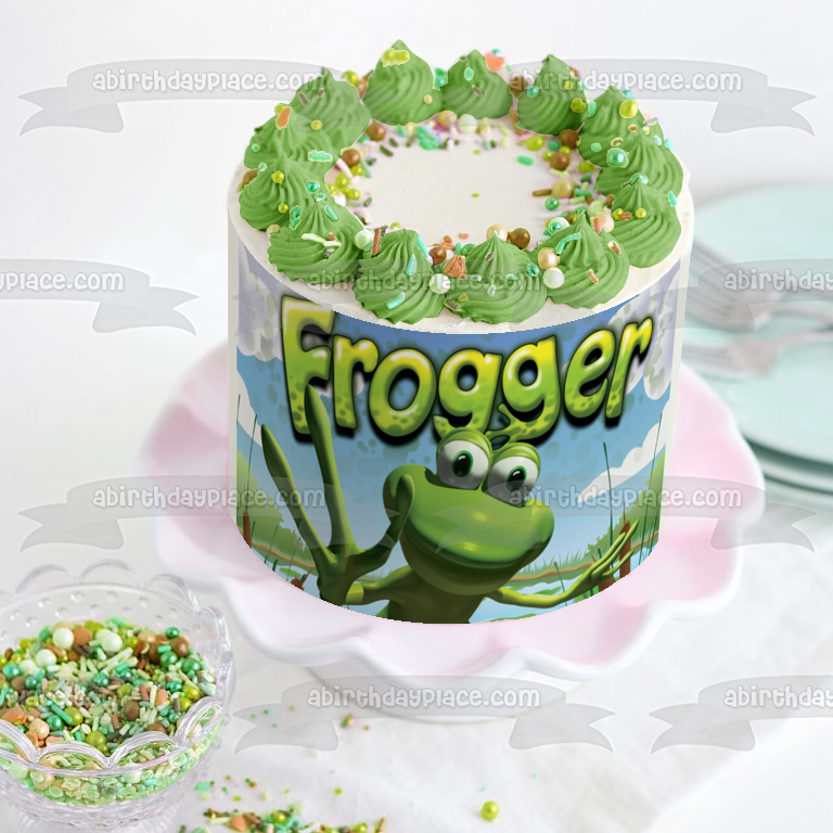 Imagen comestible para tarta con diseño de árboles y nubes de videojuegos de Frogger ABPID00904 