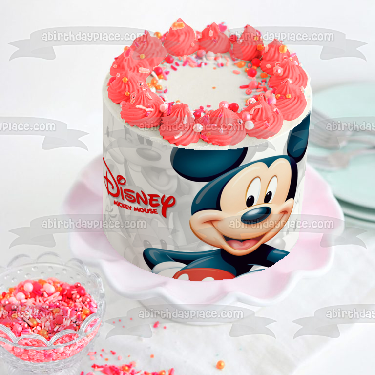 Mickey Mouse Color on Black and White Background Edible Cake Topper Image ABPID01056