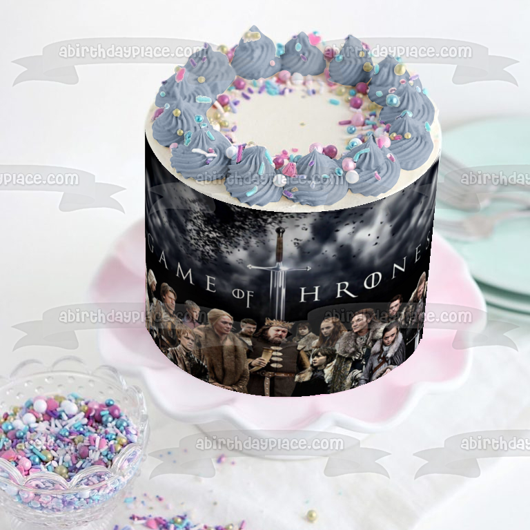 Juego de Tronos Daenerys Targaryen Jon Nieve Arya Stark Tyrion Lannister Ygritte y una espada Adorno comestible para tarta Imagen ABPID01037 