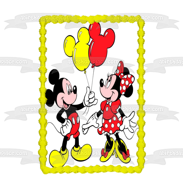 Imagen comestible para decoración de tarta con globos de Mickey Mouse y Minnie Mouse ABPID01109 