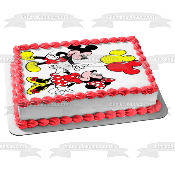 Imagen comestible para decoración de tarta con globos de Mickey Mouse y Minnie Mouse ABPID01109 