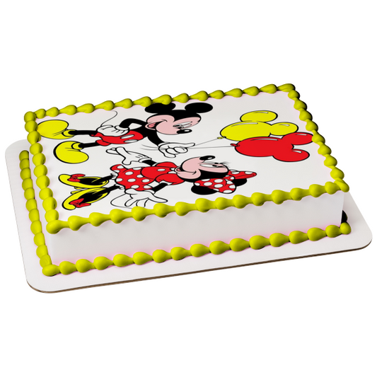 Imagen comestible para decoración de tarta con globos de Mickey Mouse y Minnie Mouse ABPID01109 