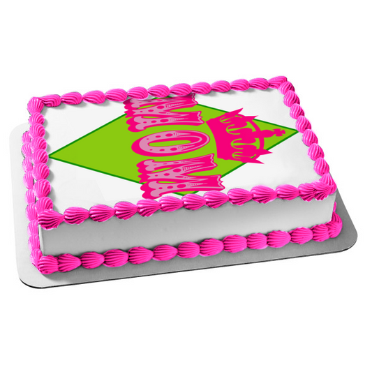 Imagen comestible para decoración de tarta con fondo de diamante verde y corona rosa de mamá ABPID01167 