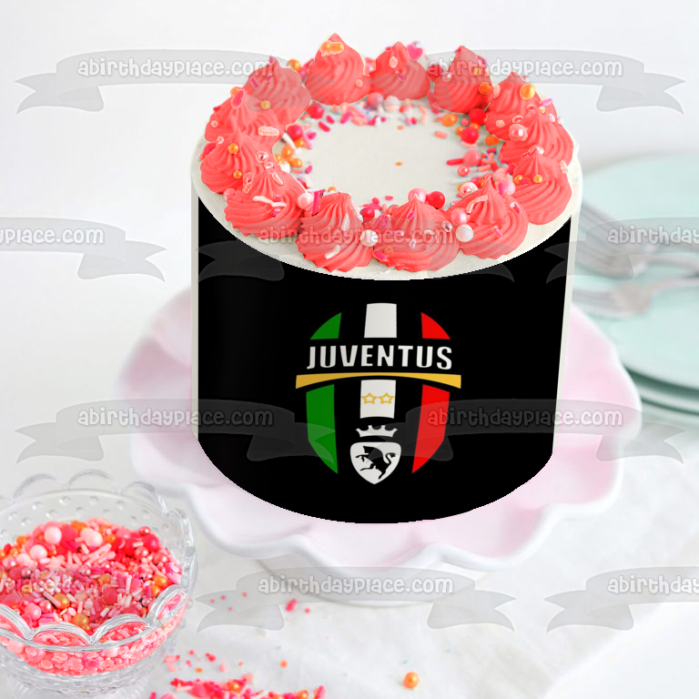 Juventus Juve Logotipo del club de fútbol profesional italiano Fondo negro Imagen comestible para decoración de tarta ABPID01185 