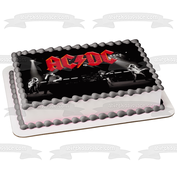 AC/DC Logo rojo Banda de rock cantando tocando instrumentos Imagen de decoración comestible para tarta en blanco y negro ABPID01224 