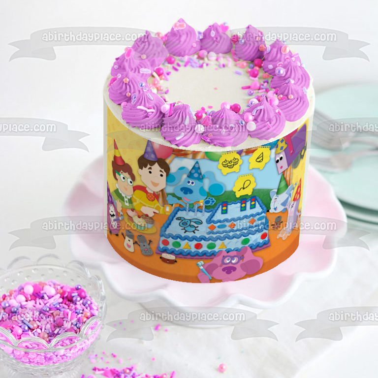 Blues Clues Happy Birthday Party Blue Steve Magenta Mailbox Joe Tickety Toc Cake Cupcakes Party Hats Balloons Edible Cake Topper Image ABPID01188