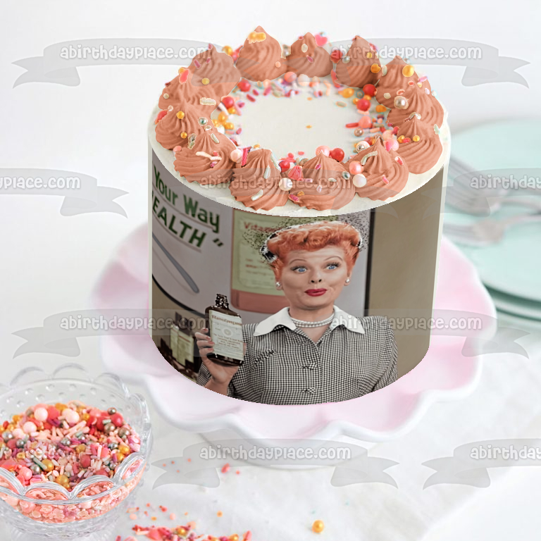 I Love Lucy Lucille Ball Vitameatavegamin - Decoración comestible para tarta comercial, imagen ABPID01236 