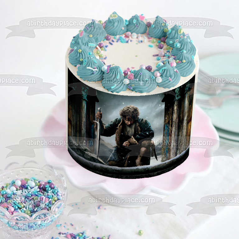 The Hobbit Bilbo Baggins Kneeling Sword Edible Cake Topper Image ABPID01266