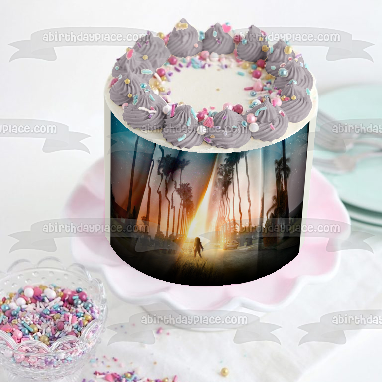 Wrinkle In Time Woman Silhouette Trees Stars and Houses Edible Cake Topper Image ABPID01282