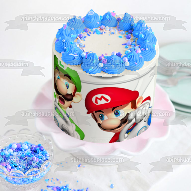 Super Mario Brothers Luigi Wii Steering Wheels and Controllers Edible Cake Topper Image ABPID01292