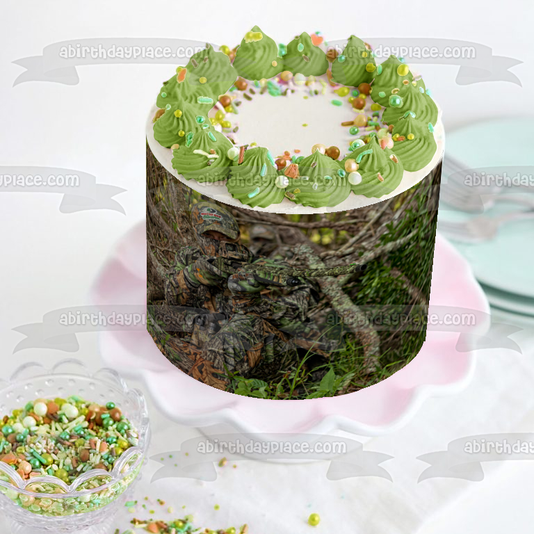 Hunter Gun Camuflaje Camo Árboles Hojas Comestible Cake Topper Imagen ABPID01399 