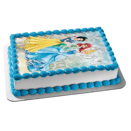 Princesses Sparkling Beauty Snow White Ariel and Cinderella Edible Cake Topper Image ABPID01479