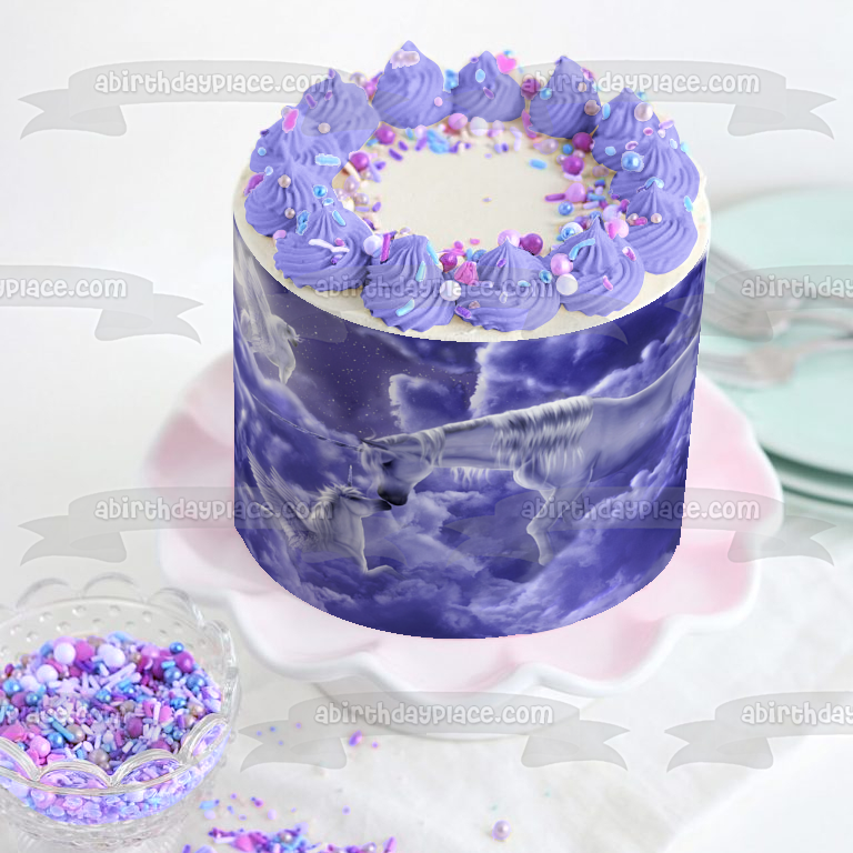 Unicorns Clouds Pegasus and a Blue Moon Edible Cake Topper Image ABPID01508