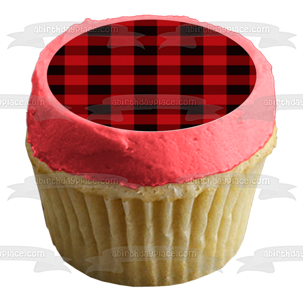 Brown Plaid Birthday 2D Edible Cake Side Toppers Decorate 