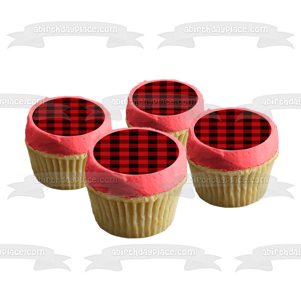 Brown Plaid Birthday 2D Edible Cake Side Toppers Decorate 