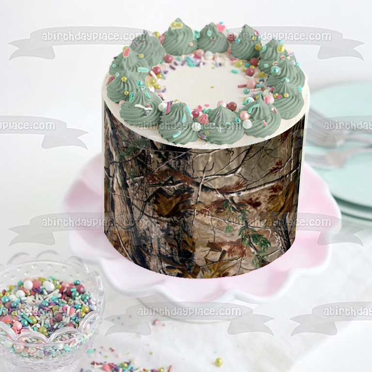 Árbol Camo Hojas Camuflaje Verde Marrón Comestible Cake Topper Imagen ABPID01514 