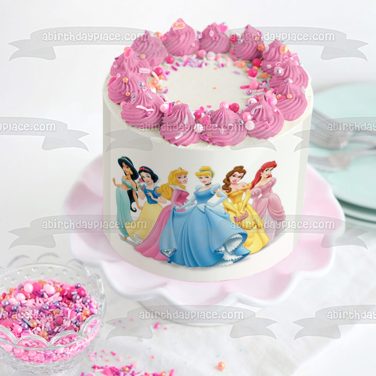 Princesas Cenicienta Bella Ariel Blancanieves Jazmín y Aurora Imagen comestible para tarta ABPID01560 