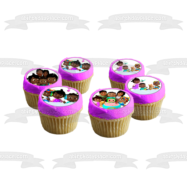 Imágenes de decoración comestible para cupcakes con diseño de JJ Chevron de Baby Cocomelon Families multirraciales ABPID54642 