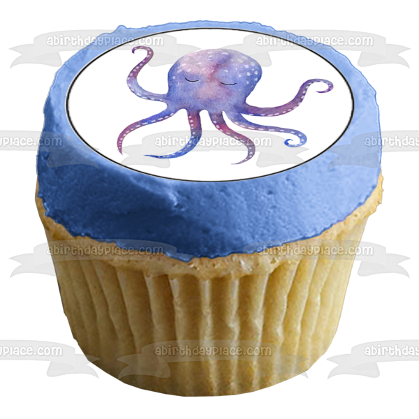 Acuarela Marina Océano Vida Marina Pulpo Caracol Medusa Peces Comestible Cupcake Topper Imágenes ABPID54635 