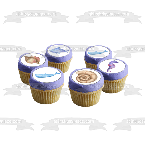 Watercolor Marine Ocean Sea Life Jellyfish Fish Snail Octopus Edible Cupcake Topper Images ABPID54636