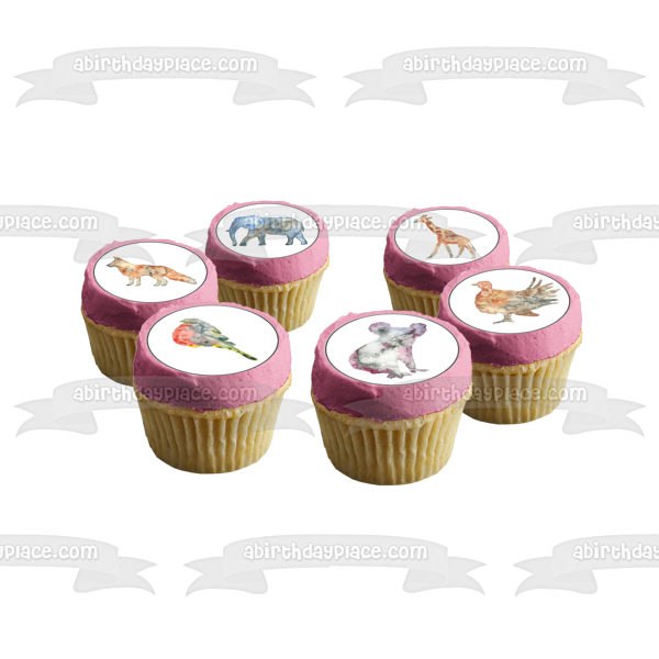 Watercolor Animals Deer Horse Bear Iguana Koala Bear Penguin Edible Cupcake Topper Images ABPID54637