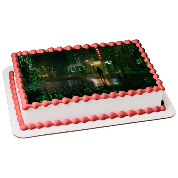 The Matrix Resurrections Neo Walking Down a Dark Street Edible Cake Topper Image ABPID54727