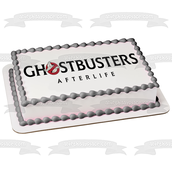 Logotipo de Ghostbusters: Afterlife con Mooglie y un fondo blanco Imagen de adorno comestible para pastel ABPID54663 