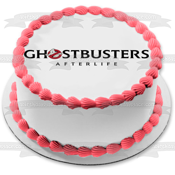 Logotipo de Ghostbusters: Afterlife con Mooglie y un fondo blanco Imagen de adorno comestible para pastel ABPID54663 