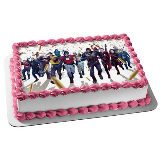 The Suicide Squad Harley Quinn Peacemaker Black Guard King Shark Bloodsport Edible Cake Topper Image ABPID54759