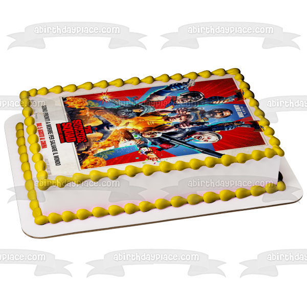 The Suicide Squad Movie Poster Harley Quinn Bloodsport Polka-Dot Man Edible Cake Topper Image ABPID54768