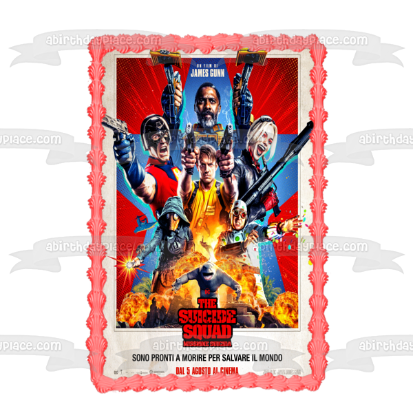 The Suicide Squad Movie Poster Harley Quinn Bloodsport Polka-Dot Man Edible Cake Topper Image ABPID54768