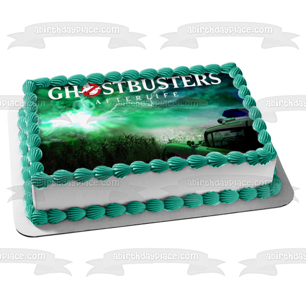 Ghostbusters; Afterlife Ecto-1 In a Lightning Storm Edible Cake Topper Image ABPID54658