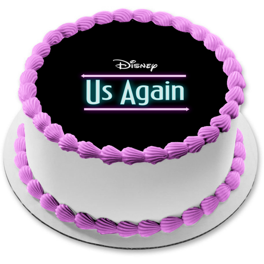 Disney Us Again Logo on a Black Background Edible Cake Topper Image ABPID54891