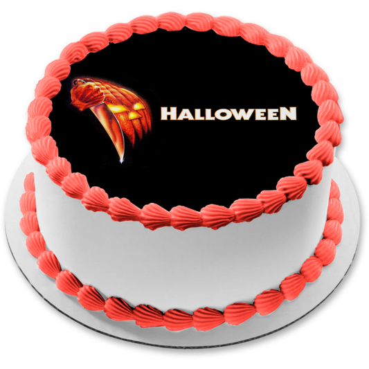 Halloween Scary Jack-O-Lantern and Knives Edible Cake Topper Image ABPID54950