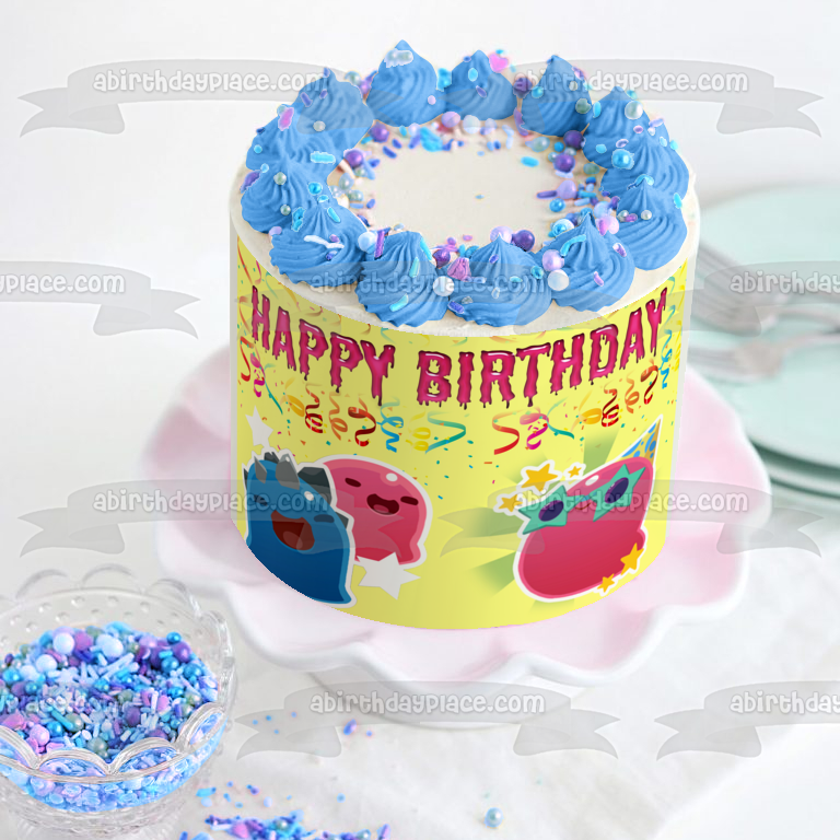 Slime Rancher Party Gordo Happy Birthday Streamers Edible Cake Topper Image or Strips ABPID54095