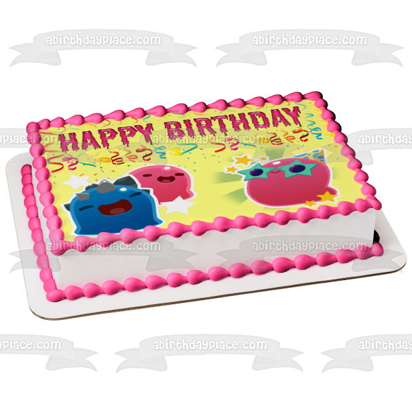 Slime Rancher Party Gordo Happy Birthday Streamers Edible Cake Topper Image or Strips ABPID54095