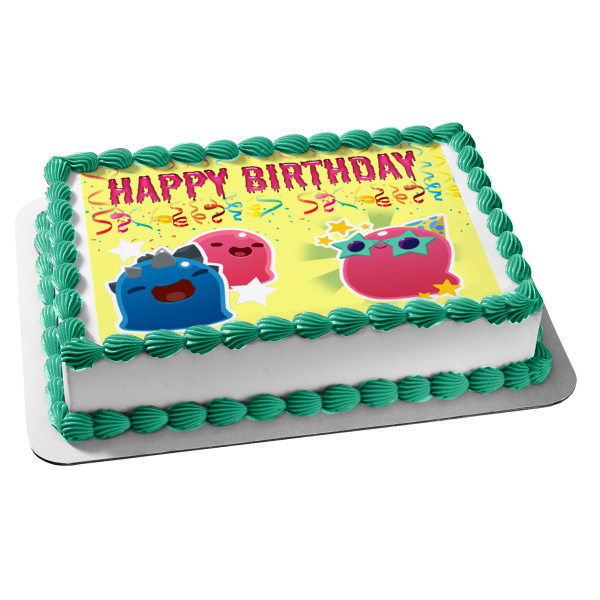 Slime Rancher Party Gordo Happy Birthday Streamers Edible Cake Topper Image or Strips ABPID54095