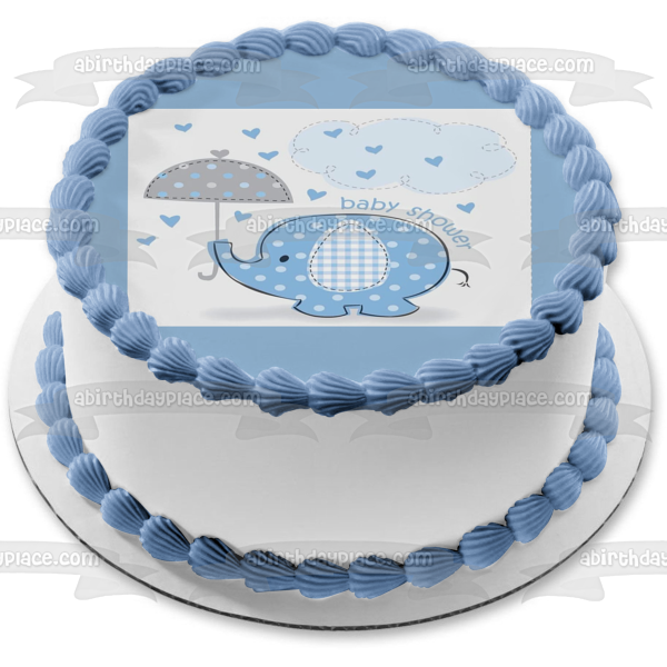 Pequeño elefante azul con paraguas niño Baby Shower adorno comestible para tarta imagen ABPID00037 